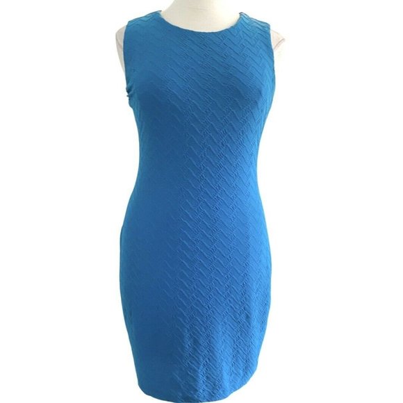 Calvin Klein Sleeveless Round Neck Textured Knit Azure Blue Sheath Dress Size 14 - Picture 3 of 9